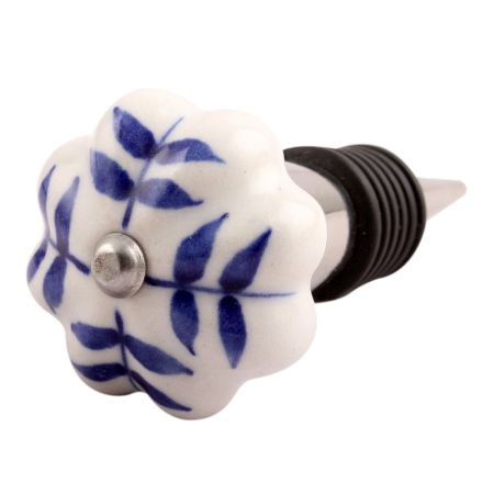 Blue Leaf Medium Ceramic Wine Stopper